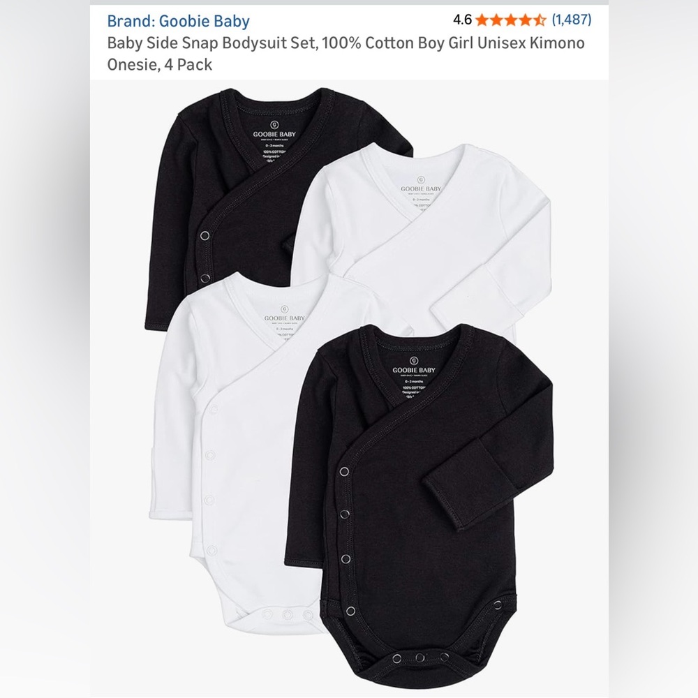 Bundle (2) 3-6M Organic Cotton Goobie Baby Black Long Sleeve Kimono Onesies